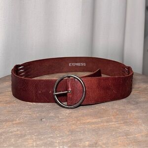 Express Brown Leather Wide Belt w/ Chunky Buckle